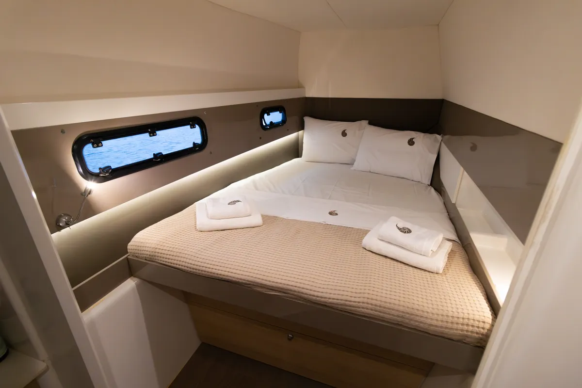 Cabin on ZIZI, a Bali 4.1 catamaran at Preveza, Greece