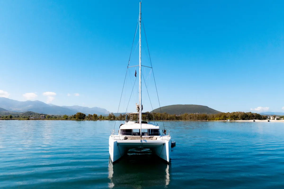 Exterior view of ZIZI, a Bali 4.1 catamaran at Preveza, Greece