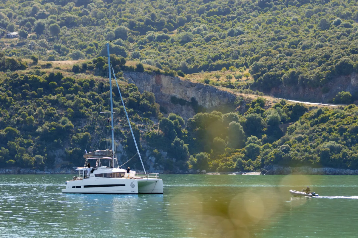 Exterior view of ZIZI, a Bali 4.1 catamaran at Preveza, Greece