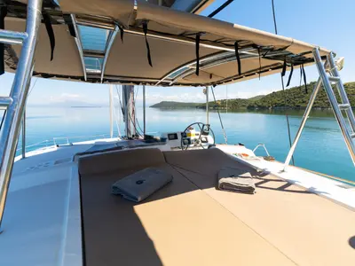 Deck of ZIZI, a Bali 4.1 catamaran at Preveza, Greece