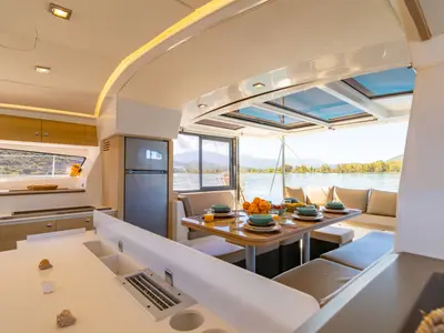 Galley of ZIZI, a Bali 4.1 catamaran at Preveza, Greece