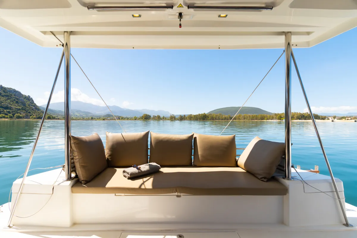 Deck of ZIZI, a Bali 4.1 catamaran at Preveza, Greece