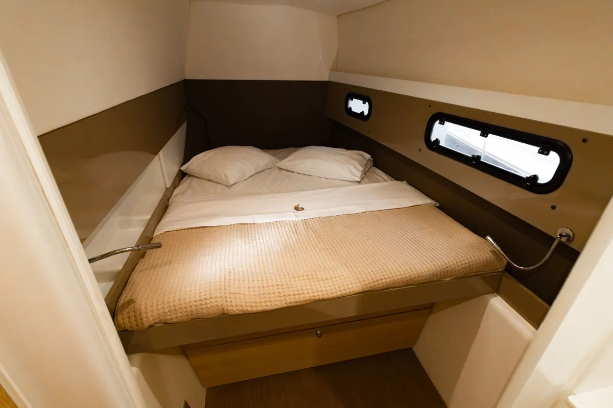 Cabin on ZIZI, a Bali 4.1 catamaran at Preveza, Greece