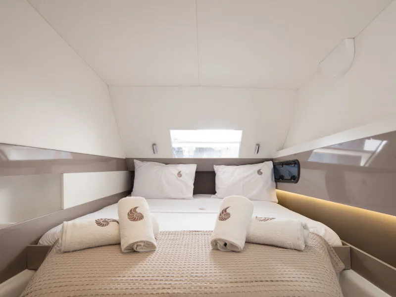 Cabin on ZIZI, a Bali 4.1 catamaran at Preveza, Greece