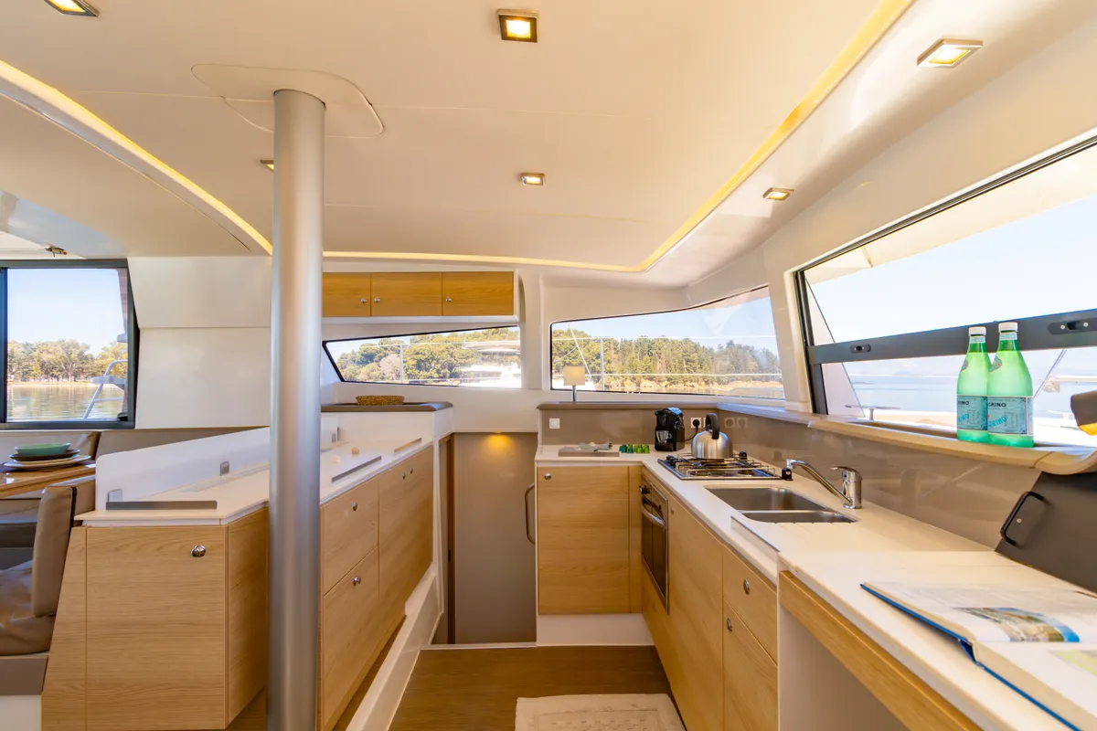 Galley of ZIZI, a Bali 4.1 catamaran at Preveza, Greece