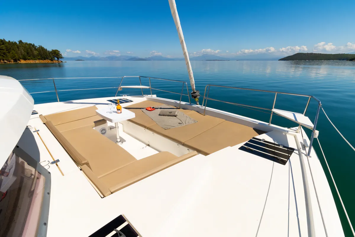 Deck of ZIZI, a Bali 4.1 catamaran at Preveza, Greece