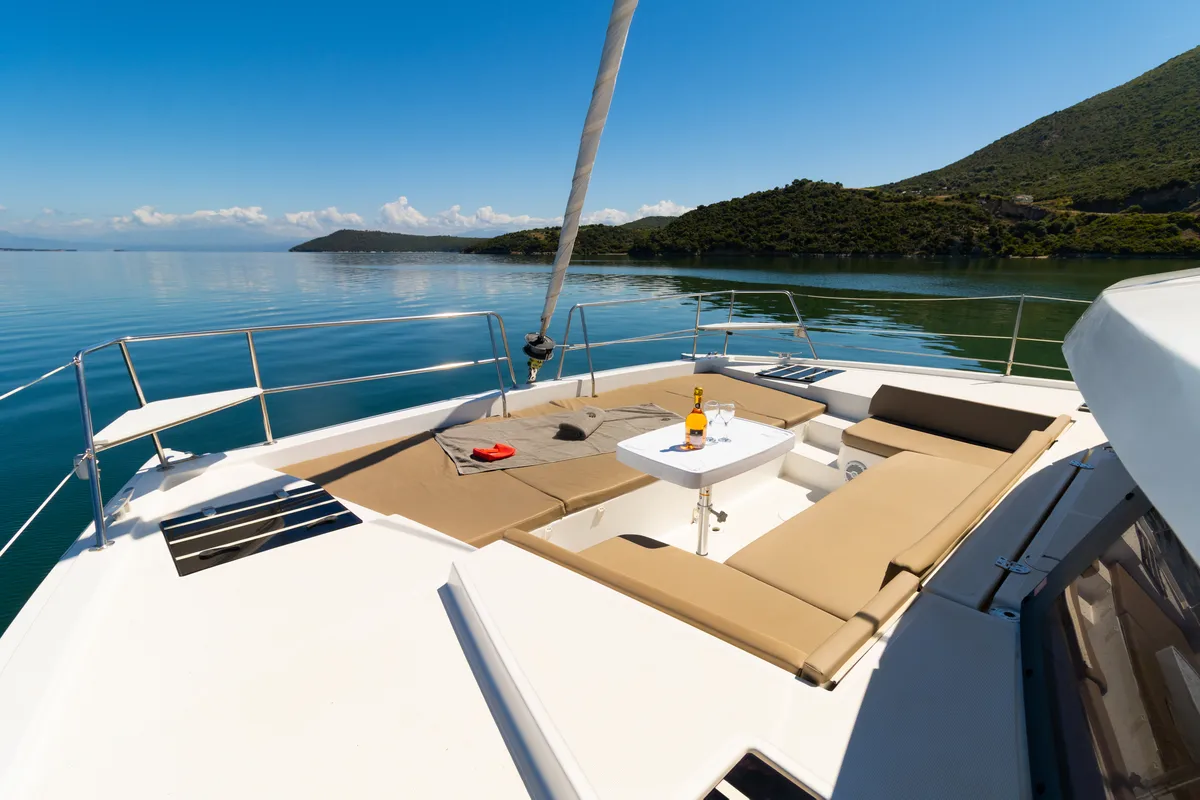 Deck of ZIZI, a Bali 4.1 catamaran at Preveza, Greece