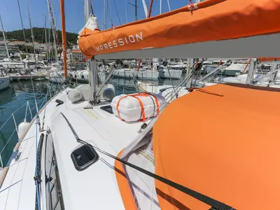 Deck of Star, a Elan Impression 45 sailboat at Split, Croatia
