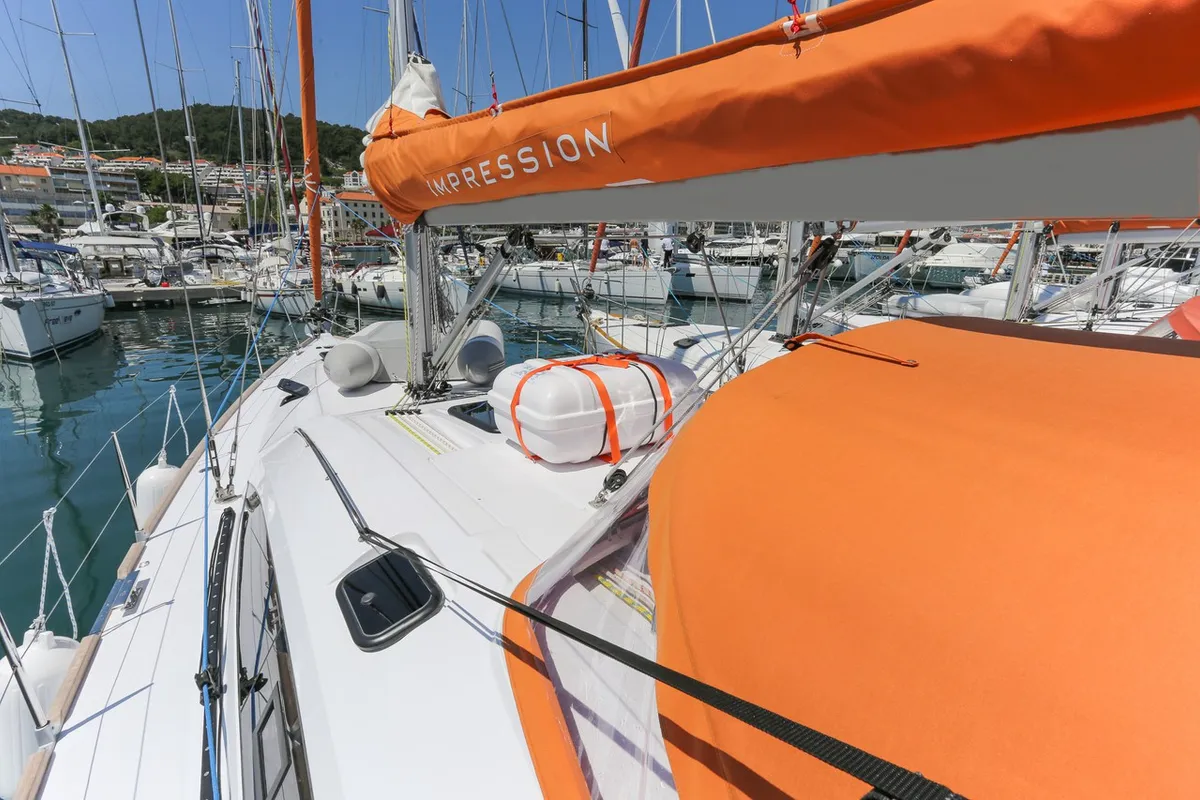 Deck of Star, a Elan Impression 45 sailboat at Split, Croatia