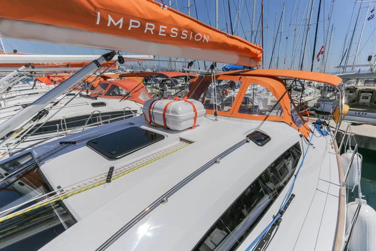Deck of Star, a Elan Impression 45 sailboat at Split, Croatia