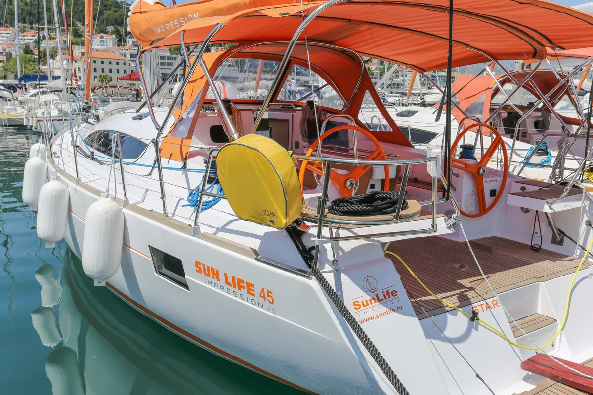 Exterior view of Star, a Elan Impression 45 sailboat at Split, Croatia