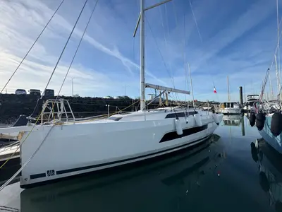 Exterior view of Skiona, a Dufour 37 sailboat at La Rochelle, France