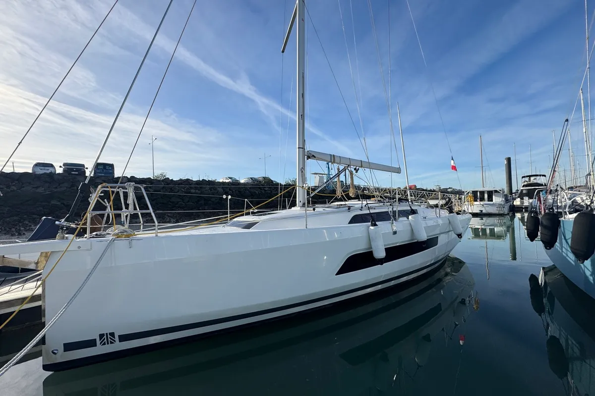 Exterior view of Skiona, a Dufour 37 sailboat at La Rochelle, France