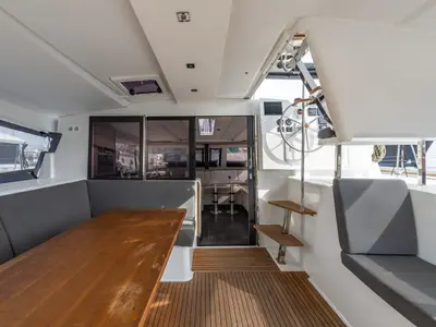 Deck of Rih, a Fountaine Pajot Isla 40 catamaran at Municipal Unit of Lefkada, Greece