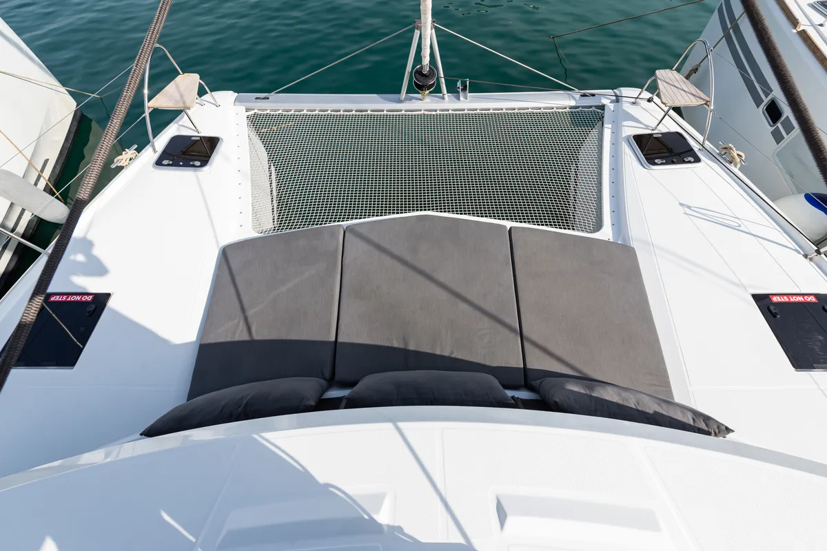 Deck of Rih, a Fountaine Pajot Isla 40 catamaran at Municipal Unit of Lefkada, Greece