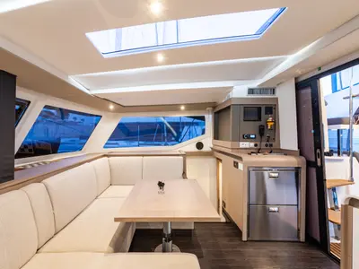 Salon of Rih, a Fountaine Pajot Isla 40 catamaran at Municipal Unit of Lefkada, Greece