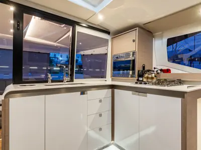 Galley of Rih, a Fountaine Pajot Isla 40 catamaran at Municipal Unit of Lefkada, Greece
