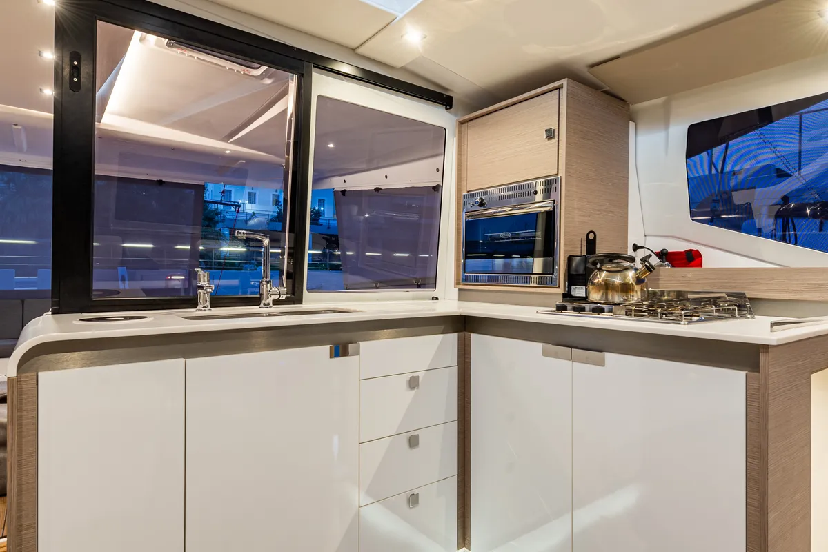 Galley of Rih, a Fountaine Pajot Isla 40 catamaran at Municipal Unit of Lefkada, Greece