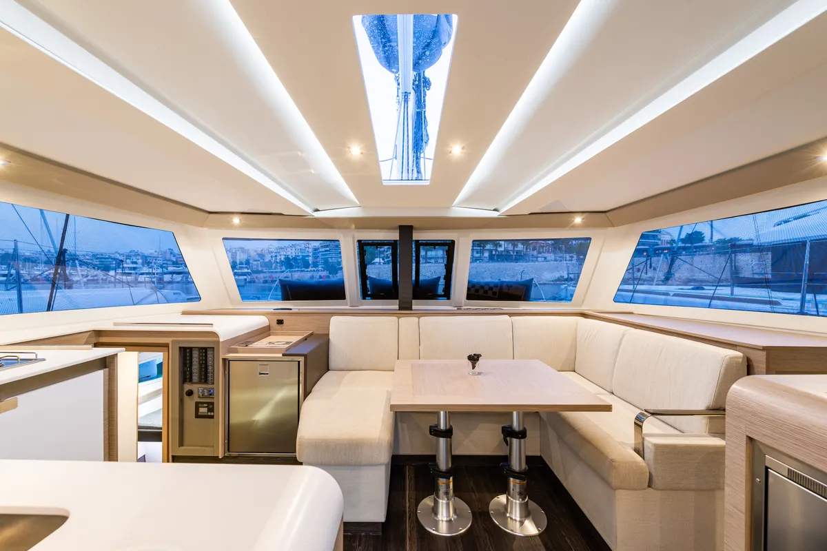 Salon of Rih, a Fountaine Pajot Isla 40 catamaran at Municipal Unit of Lefkada, Greece