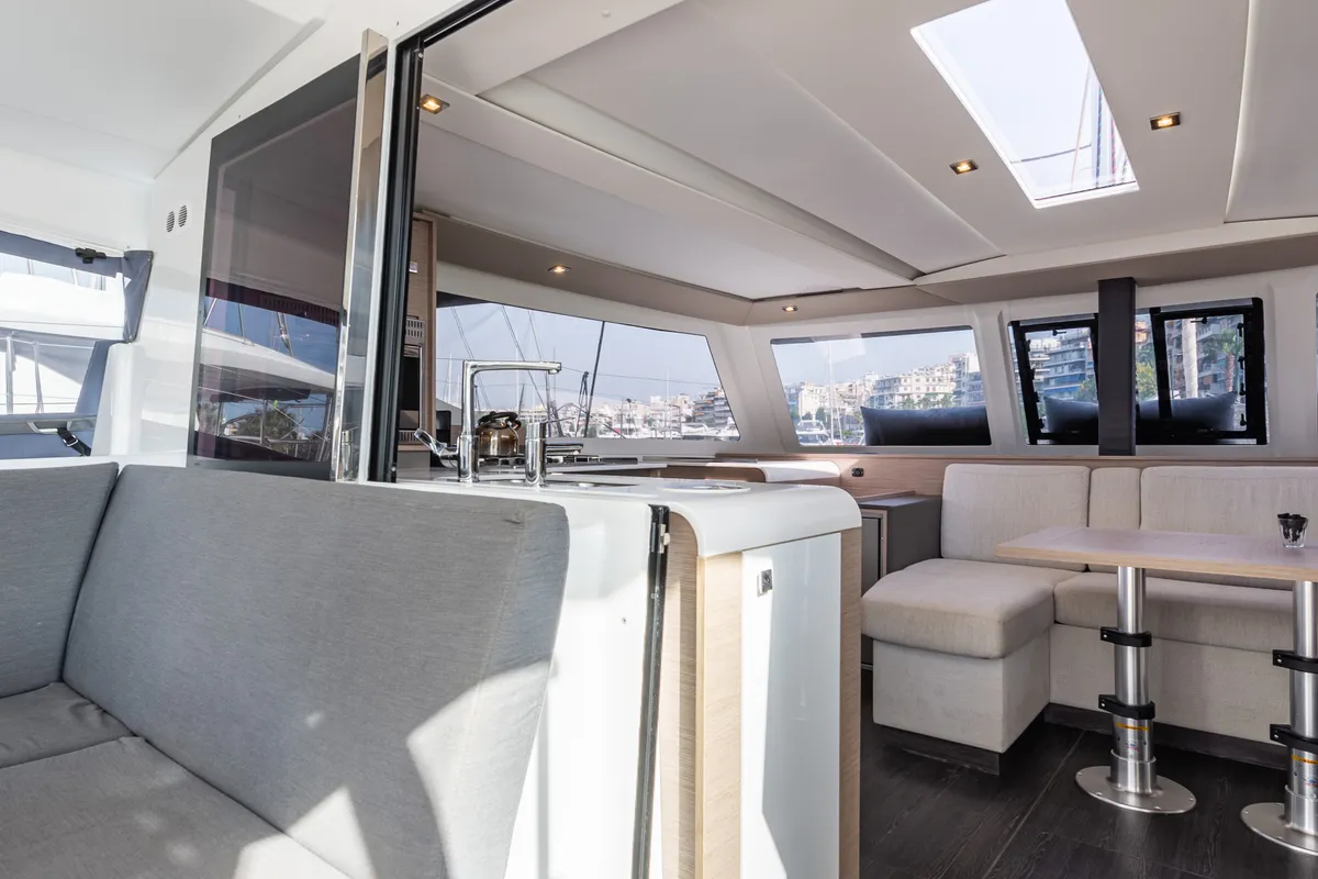 Salon of Rih, a Fountaine Pajot Isla 40 catamaran at Municipal Unit of Lefkada, Greece