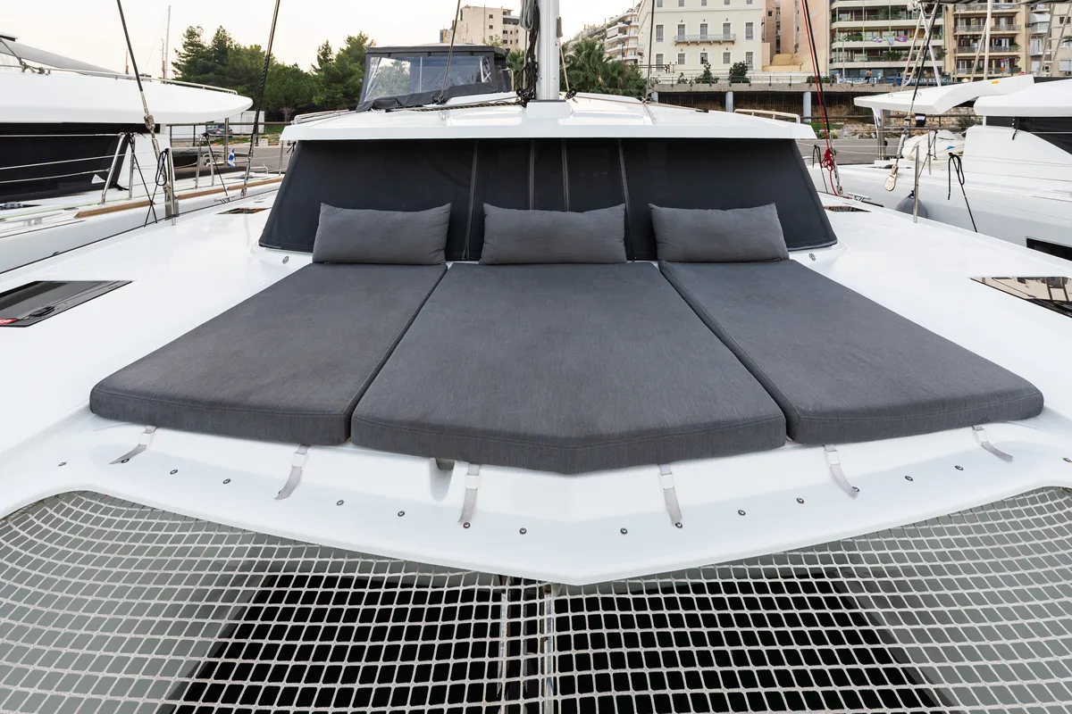 Deck of Rih, a Fountaine Pajot Isla 40 catamaran at Municipal Unit of Lefkada, Greece