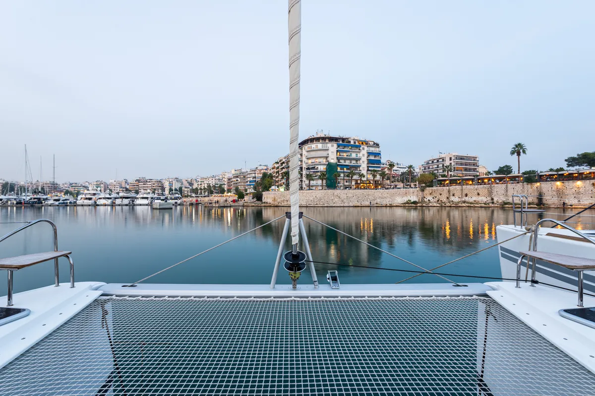 Deck of Rih, a Fountaine Pajot Isla 40 catamaran at Municipal Unit of Lefkada, Greece