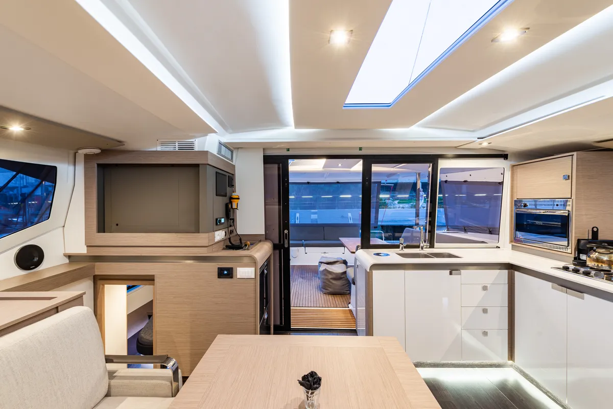 Salon of Rih, a Fountaine Pajot Isla 40 catamaran at Municipal Unit of Lefkada, Greece