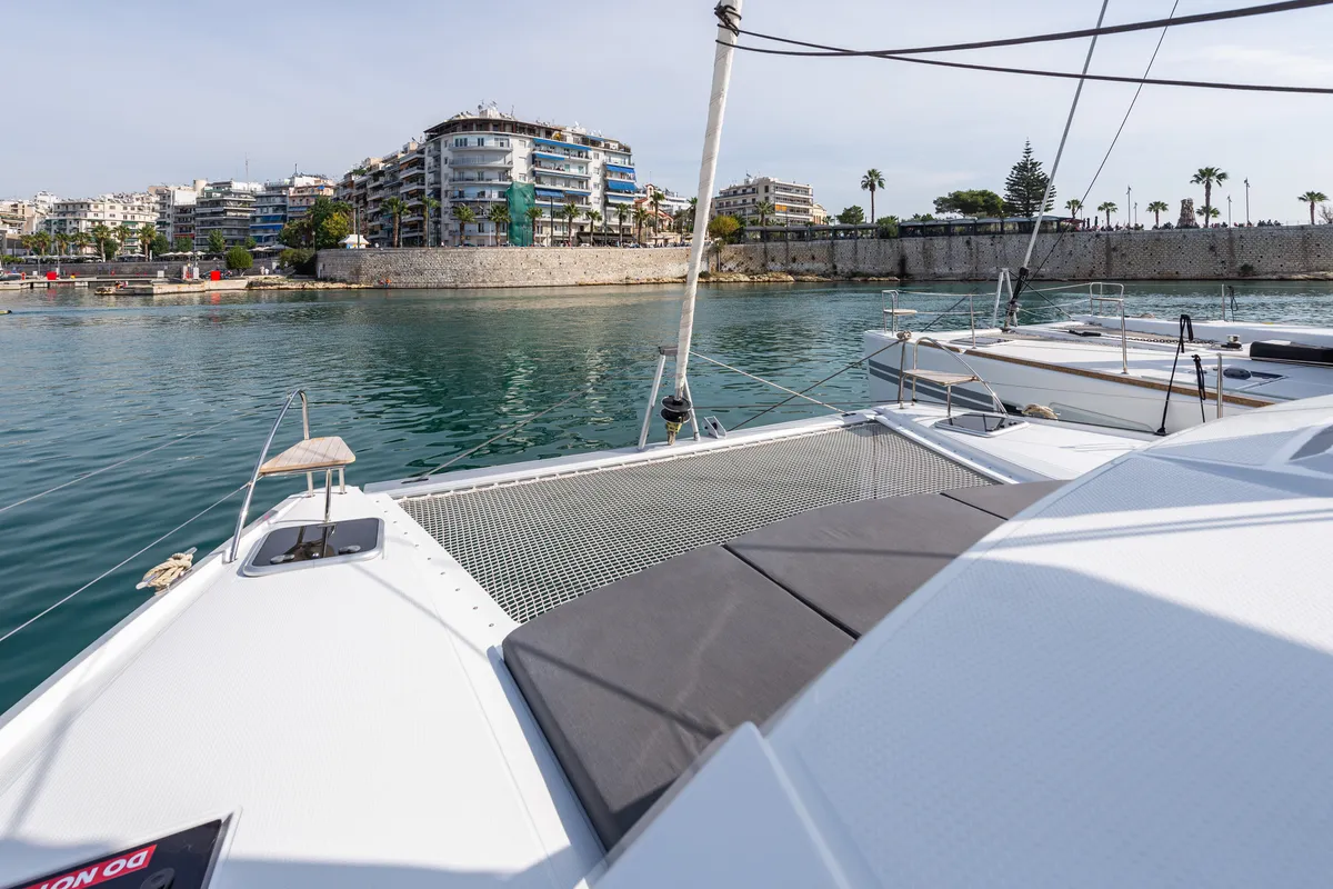Deck of Rih, a Fountaine Pajot Isla 40 catamaran at Municipal Unit of Lefkada, Greece