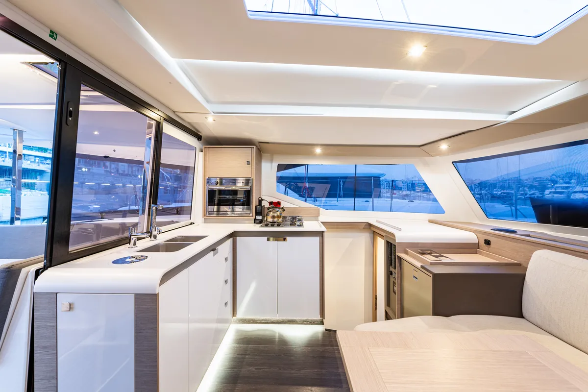 Galley of Rih, a Fountaine Pajot Isla 40 catamaran at Municipal Unit of Lefkada, Greece