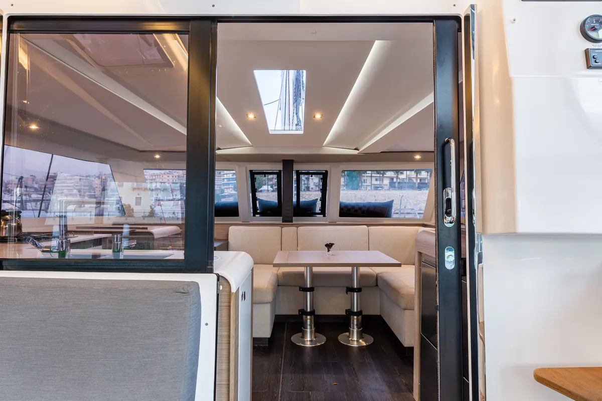 Deck of Rih, a Fountaine Pajot Isla 40 catamaran at Municipal Unit of Lefkada, Greece