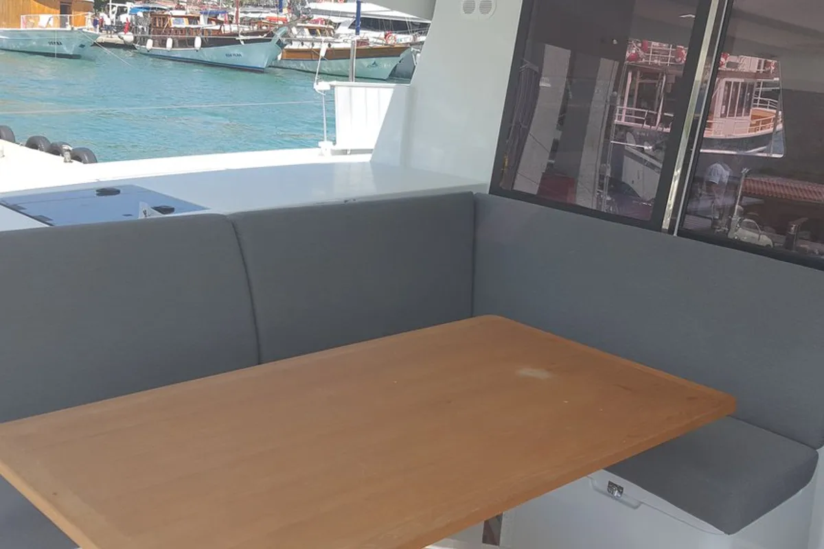 Deck of Arven, a Fountaine Pajot Isla 40 catamaran at Marmaris, Turkey