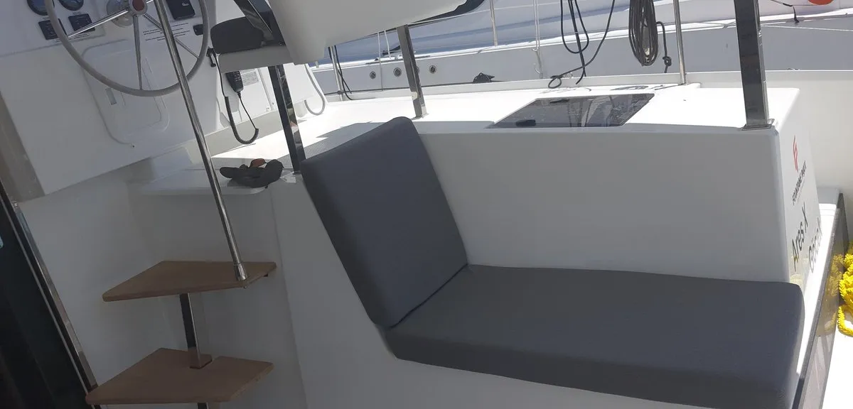 Deck of Arven, a Fountaine Pajot Isla 40 catamaran at Marmaris, Turkey