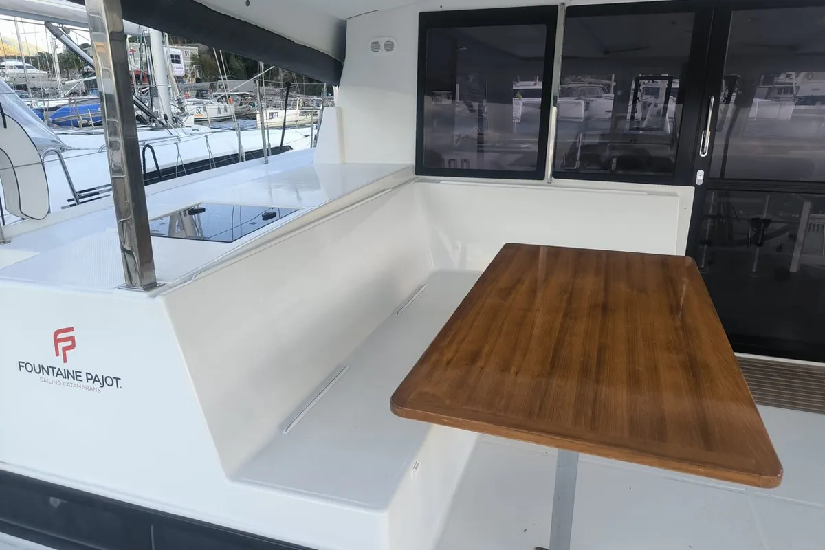 Deck of Arven, a Fountaine Pajot Isla 40 catamaran at Marmaris, Turkey