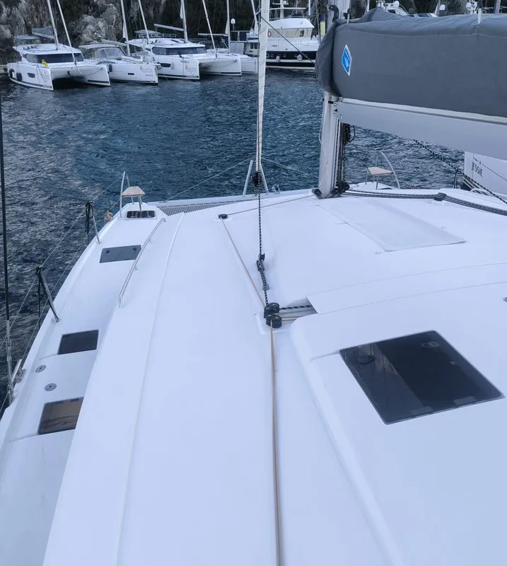 Deck of Arven, a Fountaine Pajot Isla 40 catamaran at Marmaris, Turkey