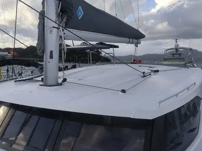 Deck of Arven, a Fountaine Pajot Isla 40 catamaran at Marmaris, Turkey