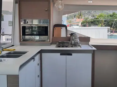 Galley of Arven, a Fountaine Pajot Isla 40 catamaran at Marmaris, Turkey