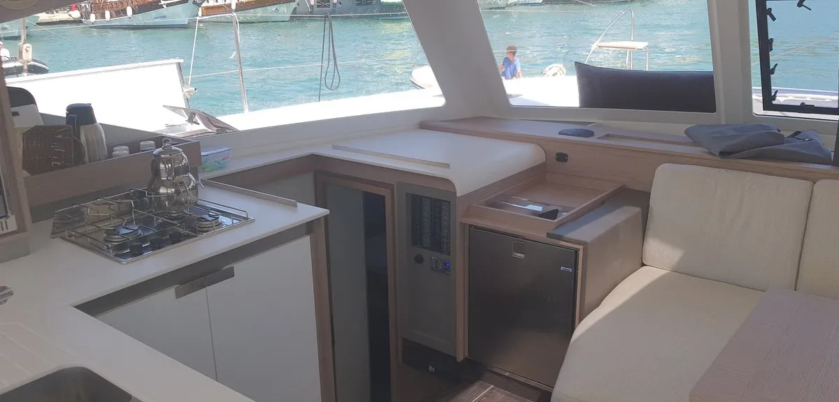Galley of Arven, a Fountaine Pajot Isla 40 catamaran at Marmaris, Turkey
