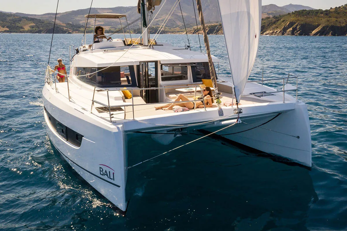 Exterior view of Sugar Daddy, a Bali 4.2 catamaran at Roche Caiman, Seychelles