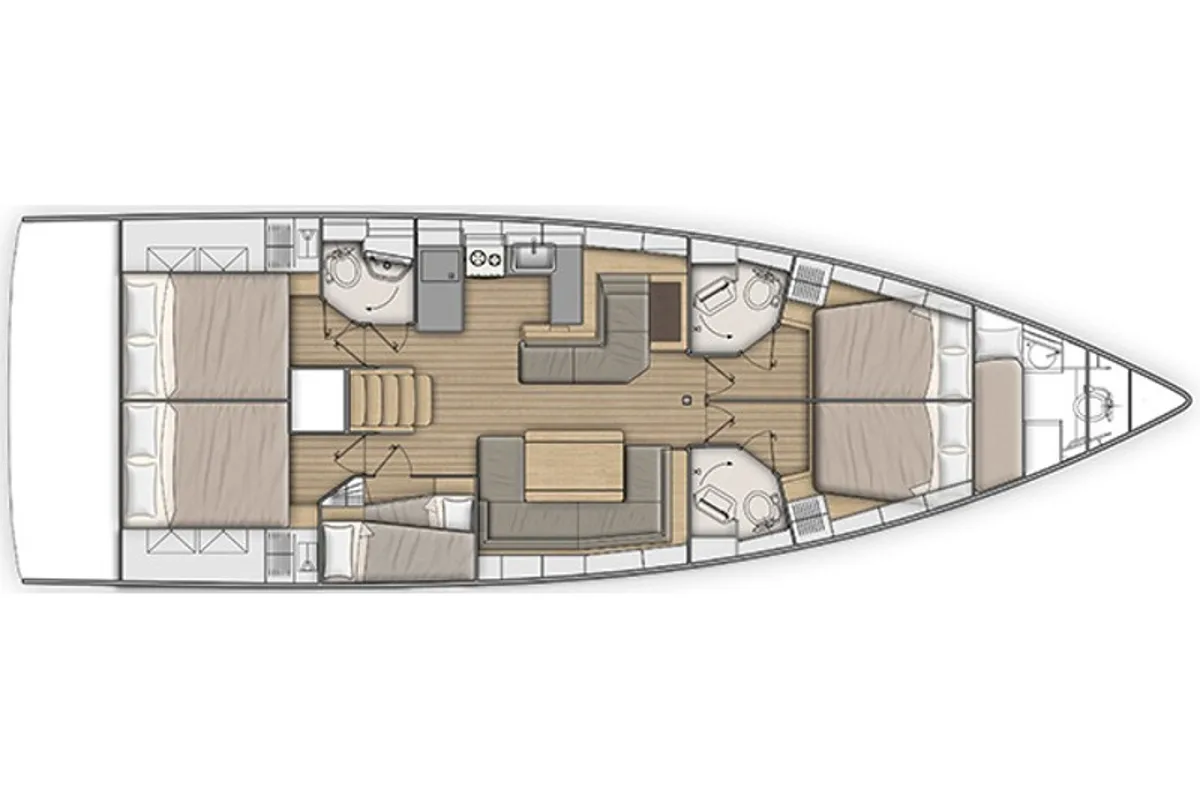 Floor plan of Why Not, a Beneteau Oceanis 51.1 sailboat at Salerno, Italy
