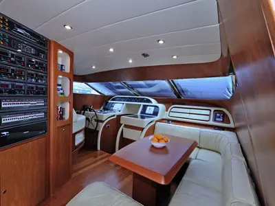 Cockpit of Jantar, a Maiora 20S motor yacht at Split, Croatia