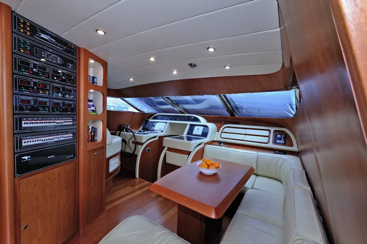 Cockpit of Jantar, a Maiora 20S motor yacht at Split, Croatia
