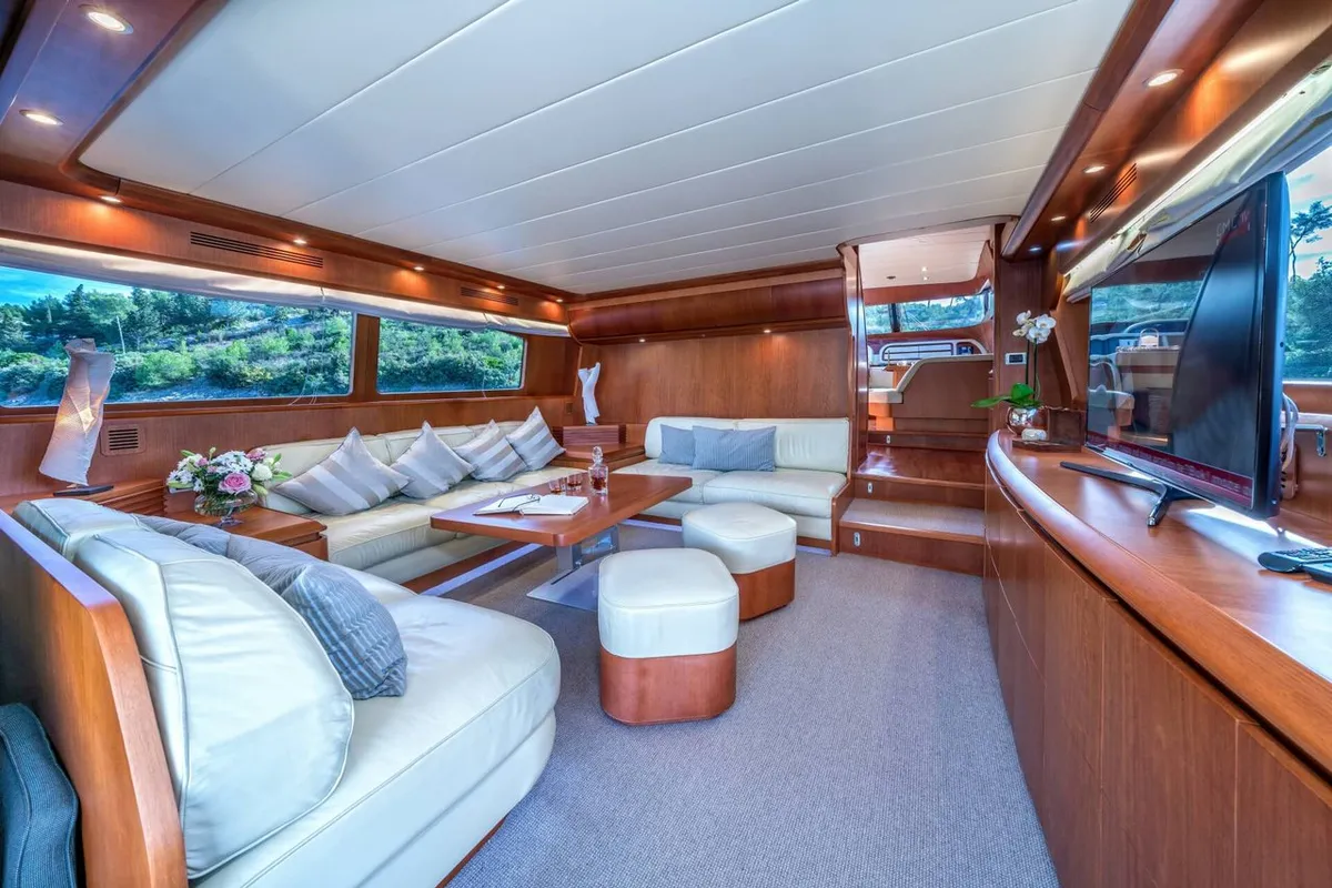 Salon of Jantar, a Maiora 20S motor yacht at Split, Croatia