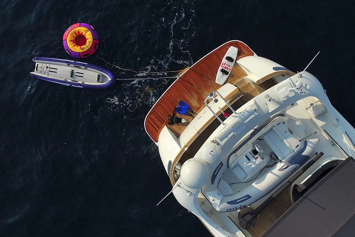 Deck of Jantar, a Maiora 20S motor yacht at Split, Croatia