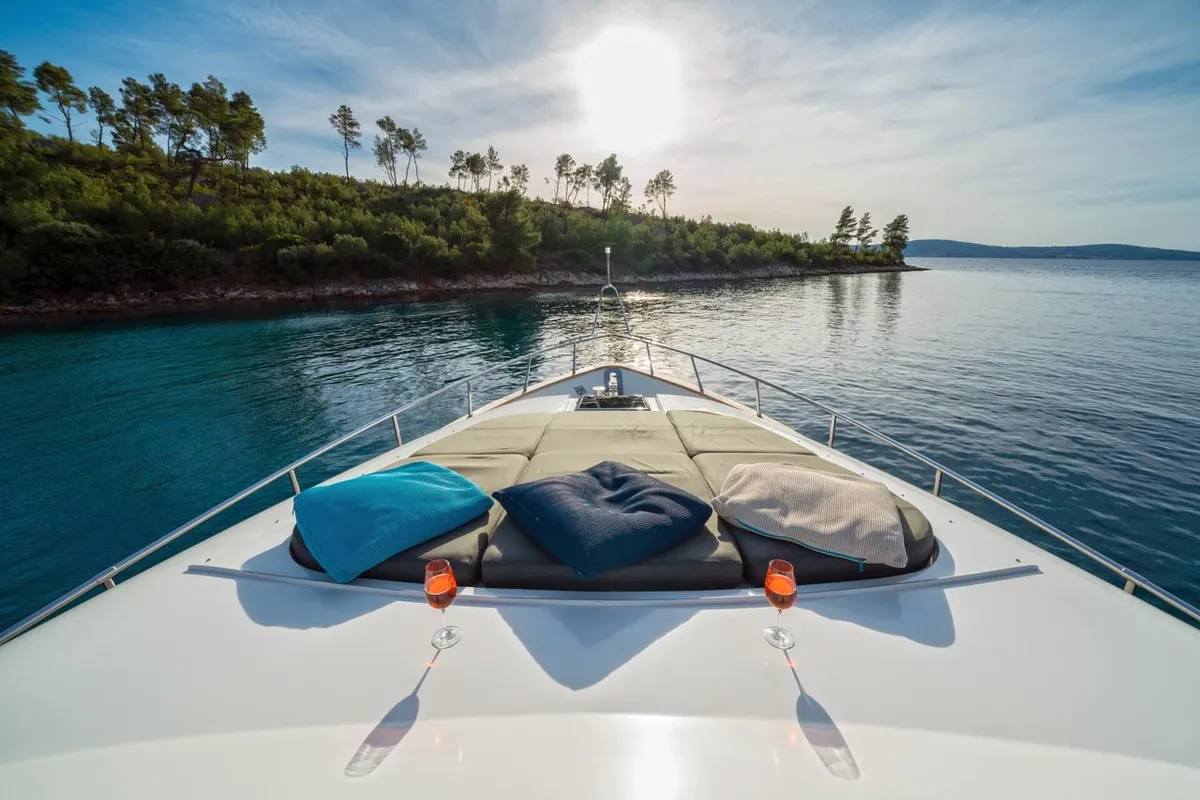 Deck of Jantar, a Maiora 20S motor yacht at Split, Croatia