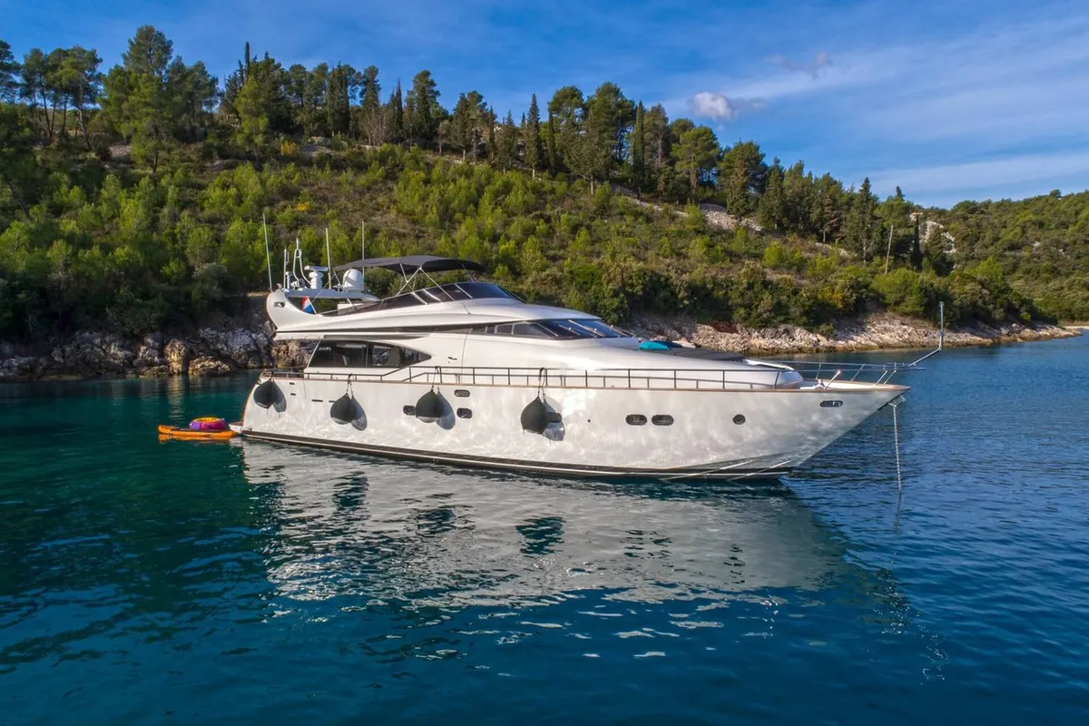 Exterior view of Jantar, a Maiora 20S motor yacht at Split, Croatia