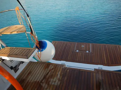 Deck of Fides, a Elan Impression 40 sailboat at Pula, Croatia