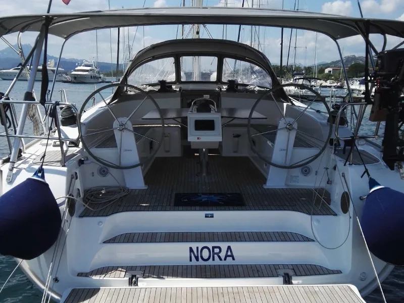 Cockpit of Nora, a Bavaria Cruiser 51 sailboat at Palermo, Italy