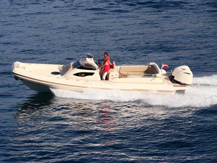 Exterior view of Marco, a MAR-CO e-motion 32 motorboat at Primošten, Croatia