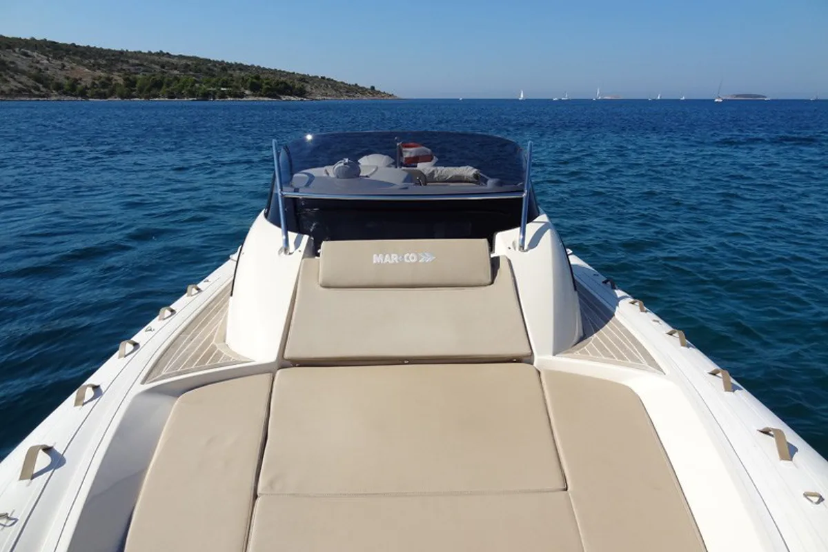 Deck of Marco, a MAR-CO e-motion 32 motorboat at Primošten, Croatia