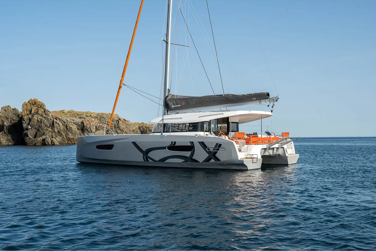 Exterior view of La Vita e Bella, a Excess 14 catamaran at Municipal Unit of Rhodes, Greece